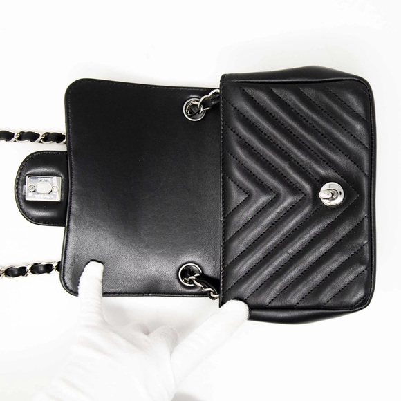 Chanel Lambskin Chevron Square Mini Flap Bag Black SHW - Picture 9 of 15